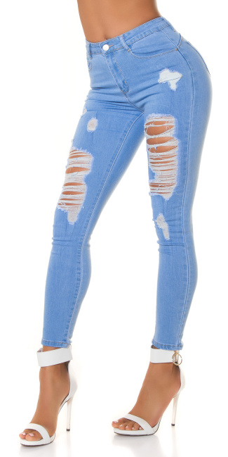 Hoge taille push up skinny jeans ripped blauw